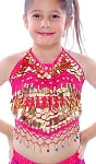 Little Girls Belly Dance Bollywood Costume Halter Top with Paillettes & Bells - ROSE PINK
