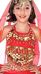 Little Girls Belly Dance Bollywood Costume Halter Top with Paillettes & Bells - RED