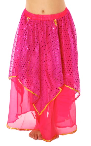 Kids Chiffon Sparkle Belly Dancer Costume Skirt - ROSE PINK / FUCHSIA