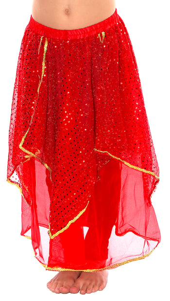 Kids Chiffon Sparkle Belly Dancer Costume Skirt - RED