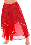 Kids Chiffon Sparkle Belly Dancer Costume Skirt - RED
