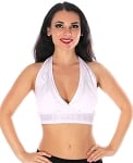 Swirl Studded Halter Dance Top - WHITE / SILVER