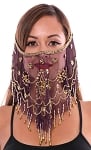 Ornate Harem Belly Dancer Costume Face Veil Accessory - DARK PURPLE