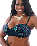 Plus Size Sequin Bra with Beaded Floral Design - BLACK OPAL 36J / 38F