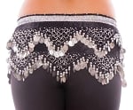 Velvet Pyramid Belly Dance Hip Scarf with Beads & Coins - BLACK / SILVER