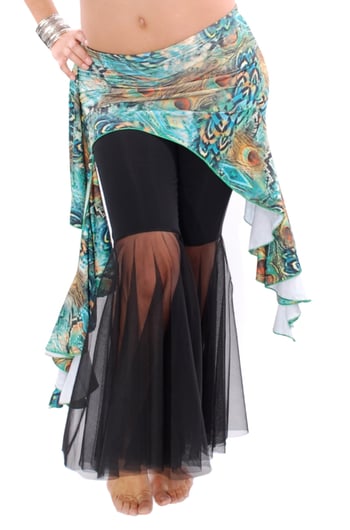 Asymmetric Dance Fusion Overskirt with Side Ruffles - TURQUOISE PEACOCK