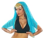 Chiffon Head Veil Sparkle Dot with Gold Trim - TURQUOISE