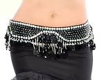 Sequin Beaded Belly Dance Belt with Teardrop Paillettes - BLACK / SILVER 