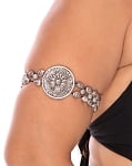PLUS SIZE Tribal Armband with Large Medallion - SILVER