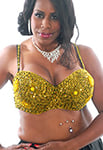 Plus Size Sequin Bra with Beaded Floral Design - GOLD 36J / 38F