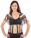 Vintage Look Egyptian Art Deco Beaded Crochet Top / Jacket - BLACK / SILVER