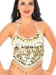 Chiffon Halter Top with Paillettes & Bells - WHITE