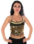 Chiffon Halter Top with Paillettes & Bells - BLACK