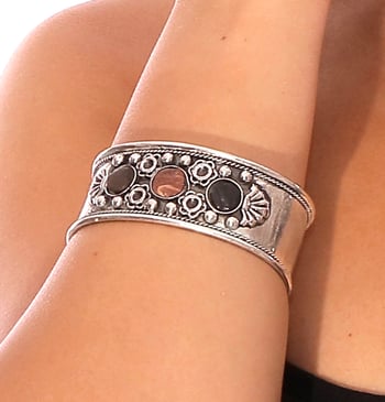 Hand-made Cuff Bracelet with Agates - SILVER