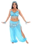 6-Piece Harem Genie Belly Dancer Costume - JASMINE BLUE / SILVER
