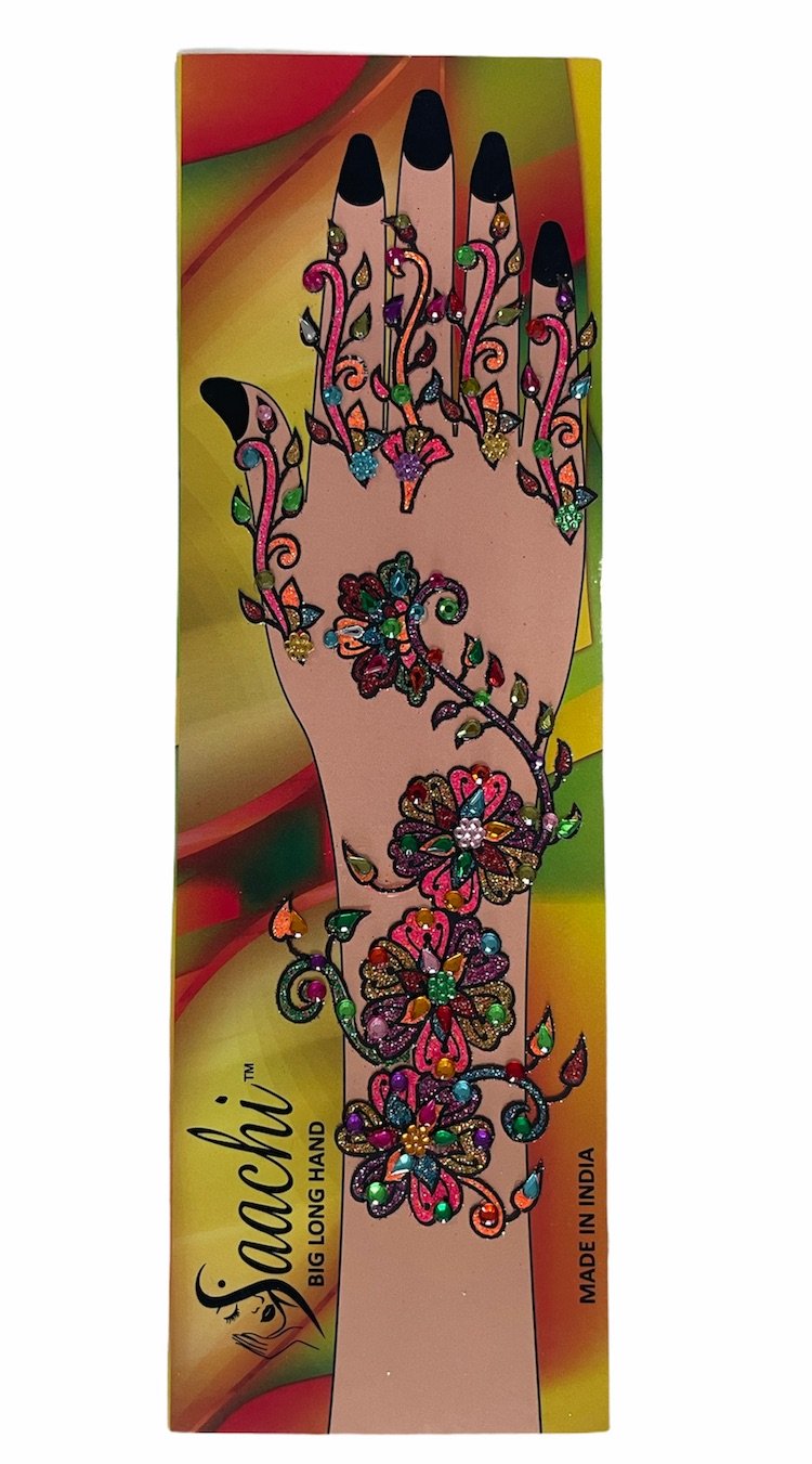 6-Piece Glitter and Beads Stick-On Henna Temporary Tattoo Set - MULTI