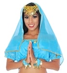 Chiffon Head Veil with Gold Trim - TURQUOISE