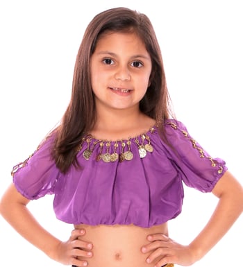 Kids Size Belly Dance Bollywood Costume Top with Coins - PURPLE