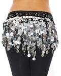 Belly Dance & Saidi Hipscarf with Paillette Fringe & Coins - BLACK / SILVER