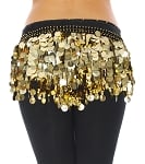 Belly Dance & Saidi Hipscarf with Paillette Fringe & Coins - BLACK / GOLD