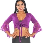 Choli Top with Lace Butterfly Sleeves & Coins - PURPLE