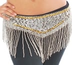 Sequin Belly Dance Costume Belt with Beaded Fringe - SILVER / GOLD