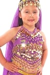 Little Girls Belly Dance Bollywood Costume Halter Top with Paillettes & Bells - PURPLE