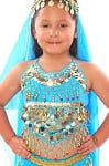 Little Girls Belly Dance Bollywood Costume Halter Top with Paillettes & Bells - BLUE TURQUOISE