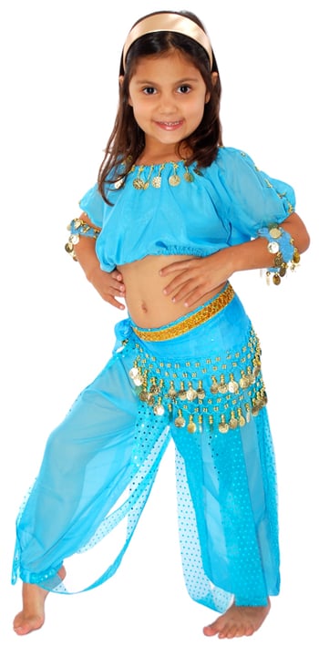 4-Piece Little Girls Arabian Princess Genie Kids Costume - JASMINE BLUE