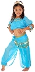 4-Piece Little Girls Arabian Princess Genie Kids Costume - JASMINE BLUE