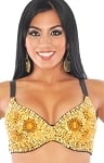 36 C/D Sequin Beaded Costume Bra on Black Base - GOLD