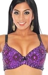 36 C/D Sequin Beaded Costume Bra on Black Base - PURPLE