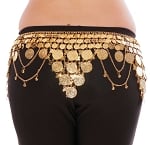 Lightweight Pyramid Coin Belt with Bells & Swags - GOLD