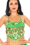 Chiffon Halter Top with Paillettes & Bells - GREEN