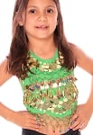 Little Girls Belly Dance Bollywood Costume Halter Top with Paillettes & Bells - GREEN