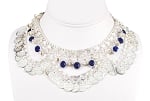 Coin Belly Dance Necklace with Bells and Glass Charms - ANTIQUE SILVER / BLUE