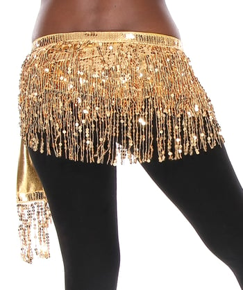 Sequin Fringe Metallic Hipscarf Belly Dance Belt - GOLD