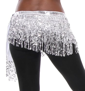 Sequin Fringe Metallic Hipscarf Belly Dance Belt - SILVER