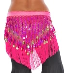 Tie-Dye Triangle Hip Scarf with Teardrop Paillettes, Fringe, & Coins - FUCHSIA