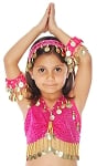 Kids Size Sparkle Dot Belly Dance Costume Top with Coins - FUCHSIA / GOLD