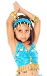 Kids Size Sparkle Dot Belly Dance Costume Top with Coins - TURQUOISE / GOLD  
