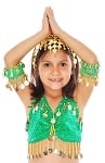 Kids Size Sparkle Dot Belly Dance Costume Top with Coins - GREEN / GOLD 
