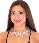 Belly Dance Coin Necklace with Chain Swags - SILVER