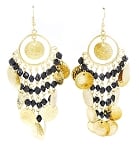 Belly Dance Costume Coin Earrings with Glass Beads - ANTIQUE GOLD / BLACK