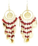 Coin Earrings with Glass Beads - ANTIQUE GOLD / RED 