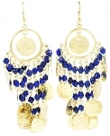 Coin Earrings with Glass Beads - ANTIQUE GOLD / BLUE
