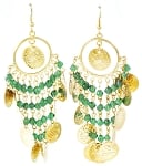 Coin Earrings with Glass Beads - ANTIQUE GOLD / GREEN