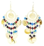Coin Earrings with Glass Beads - ANTIQUE GOLD / MULTI