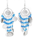 Coin Earrings with Glass Beads - SILVER / TURQUOISE 