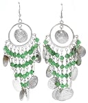 Costume Coin Earrings with Glass Beads - SILVER / GREEN 